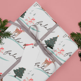 Papier Cadeau Fa La Winter Wonderland Forest Bois Animaux
