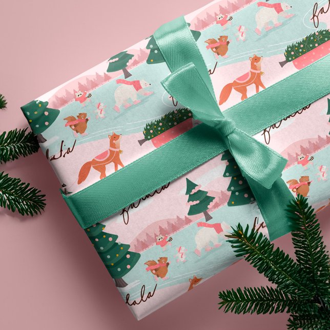 Papier Cadeau Fa La Winter Wonderland Forest Bois Animaux (Fa La Winter Wonderland Forest Woodland Animals Wrapping Paper)