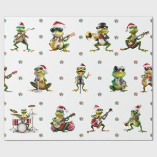 Papier Cadeau Fabrique Frog Jazz Band Noël en blanc