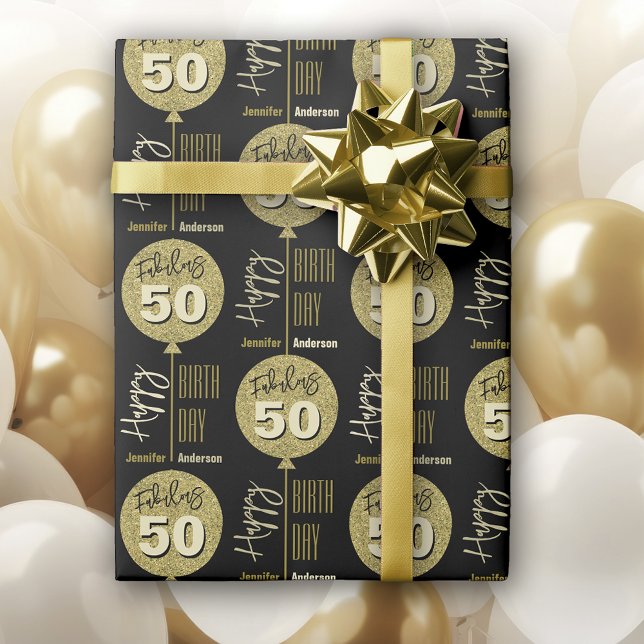Papier Cadeau Fabuleux 50 Gold Anniversaire (Créateur téléchargé)
