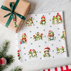Papier Cadeau Fabuleux grenouilles Noël en blanc