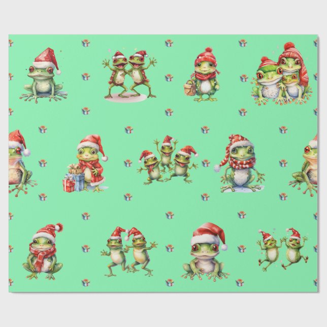 Papier Cadeau Fabulous Frogs Noël Fête sur le Wrapper vert (Plat)