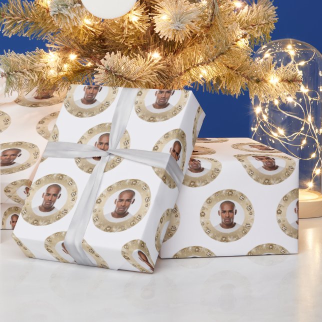 Papier Cadeau Face Gold Wreath Christmas Wrapping Paper (Vacances)