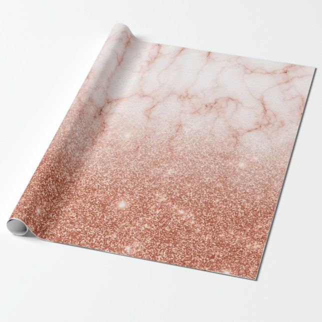 Papier Cadeau Fading Ombre Parties scintillant Rose Gold Marble (Déroulé)