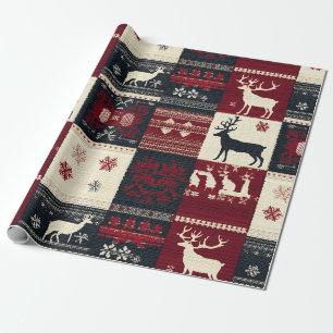 Papier Cadeau Fair Isle Patchwork Renard rustique
