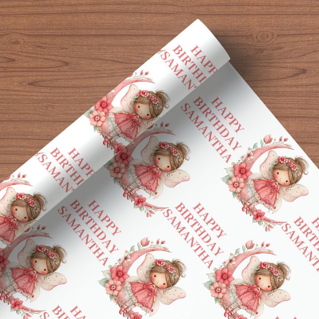Papier Cadeau Fairy Girl 1st Birthday Magical Pink Floral  (Fairy Girl 1st Birthday Magical Pink Floral wrapping paper)