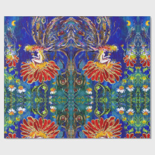 Papier Cadeau FAIRY ON THE RED FLOWER IN NIGHT Blue Green
