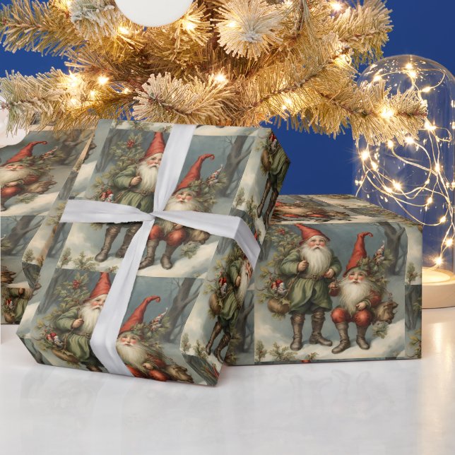 Papier Cadeau Fairy Tale Noël Gnomes dans la forêt (Vacances)