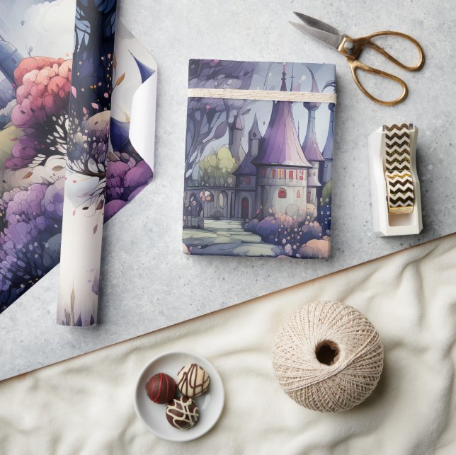 Papier Cadeau Fairytale en Fairyland bleu foncé pourpre et vert (Artisanat)