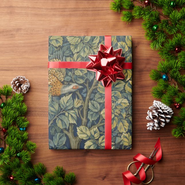 Papier Cadeau Faisan Coq William Morris Bois Oiseau Arbre (Cadeau de vacances)