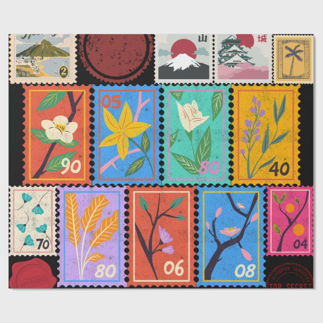 Papier Cadeau Fake Masterpiece Collection de timbres aléatoires (Plat)