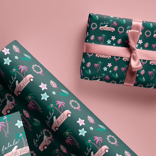 Papier Cadeau Fala de Noël Tropical Lets Roll Rose Convertible (Tropical Christmas Fala Lets Roll Pink Convertible Wrapping Paper)