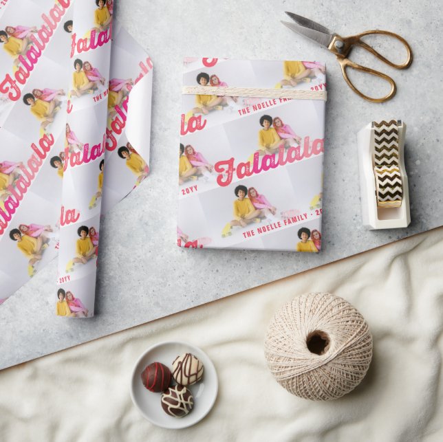 Papier Cadeau Falalala Pink Ombre Script Noël Multi Photo (Artisanat)