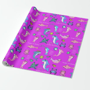 Papier Cadeau Famille Baby Shark Doo Doo Joyeux Anniversaire