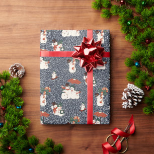 Papier Cadeau Famille de bonshommes de neige de Noël vintage ave