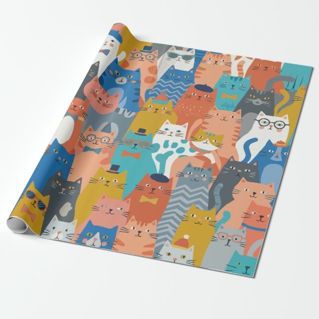 PAPIER CADEAU FAMILLE DE CHATS (Déroulé)
