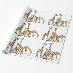 Papier Cadeau Famille de girafe en papier d'emballage Brown et