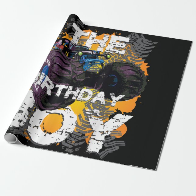Papier Cadeau Famille de jumelage de camions Monster Boy Birthda (Déroulé)