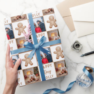 Papier Cadeau Famille de pain d'épice joyeux 2 Photo Noël