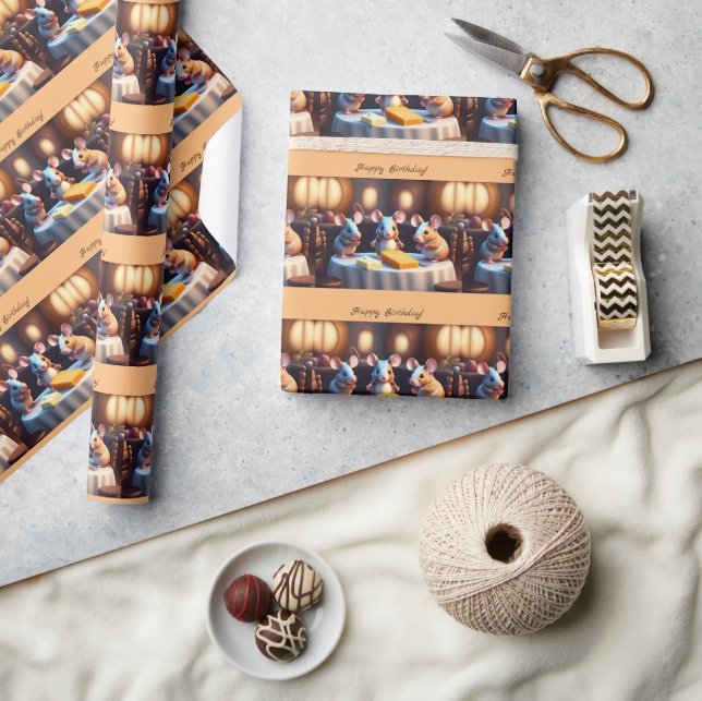 Papier Cadeau Famille de souris à la table à manger, mignonne co (Artisanat)