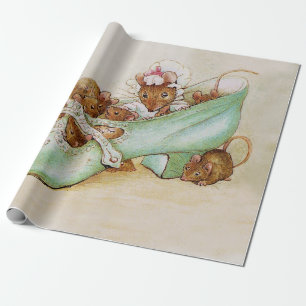 Papier Cadeau Famille de souris dans une chaussure par Beatrix P