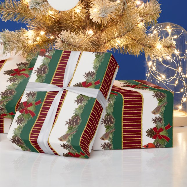 Papier Cadeau Famille personnalisée Noël Cardinal Pine Cone (Vacances)