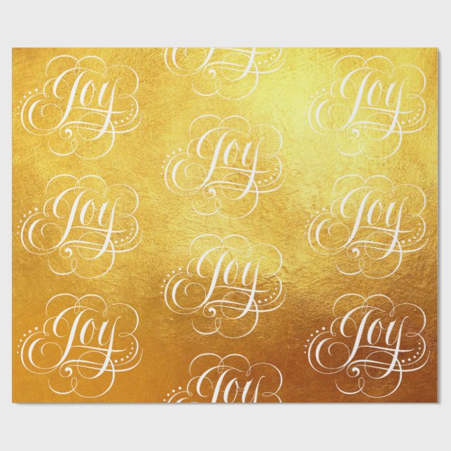 Papier Cadeau Fancy Tourbillonnant Joy Gold Foil Letting Calligr (Plat)