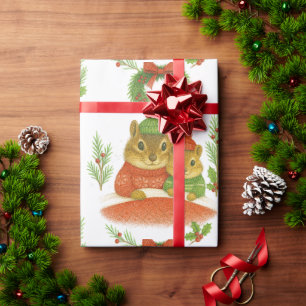 Papier Cadeau Fantaisiste Écureuil rayé et Pin