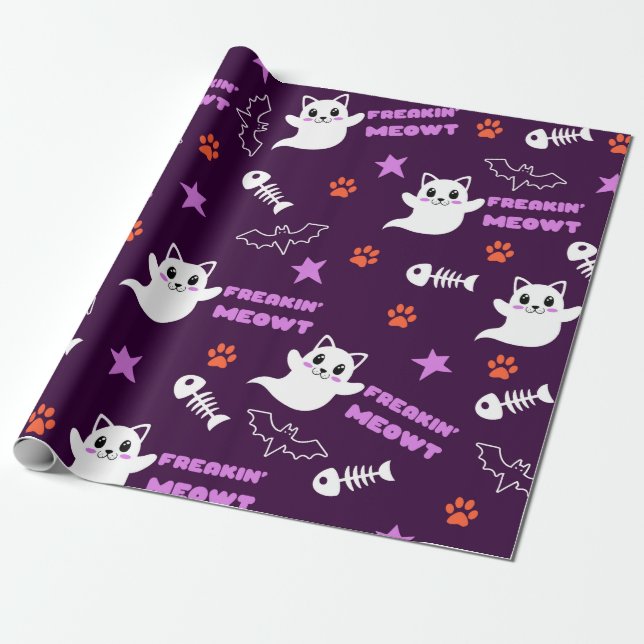 Papier Cadeau Fantôme de chat d'Halloween (Déroulé)