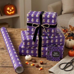 Papier Cadeau Fantôme de Trick Or Treating avec seau de bonbons