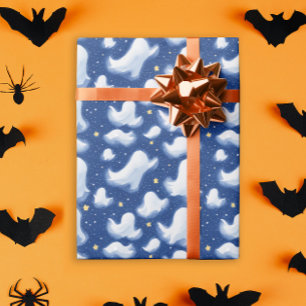 Papier Cadeau Fantôme fantaisiste Halloween Nuit étoilée aquarel