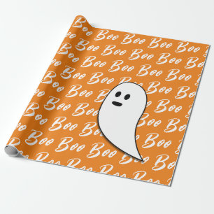 Papier Cadeau Fantôme Halloween noir blanc orange boo