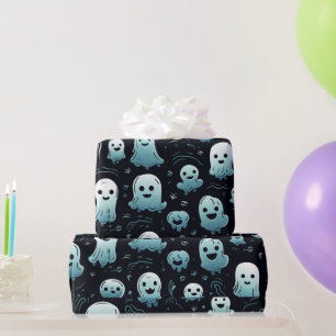 Papier Cadeau Fantômes bleus Mignons Moderne Adorable Halloween
