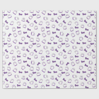 Papier Cadeau Fantômes Boo Violet Blanc Halloween
