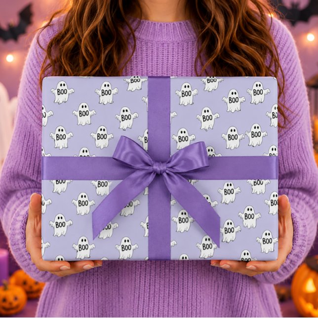 Papier Cadeau Fantômes «Bouh» Motif Halloween Violet (Créateur téléchargé)