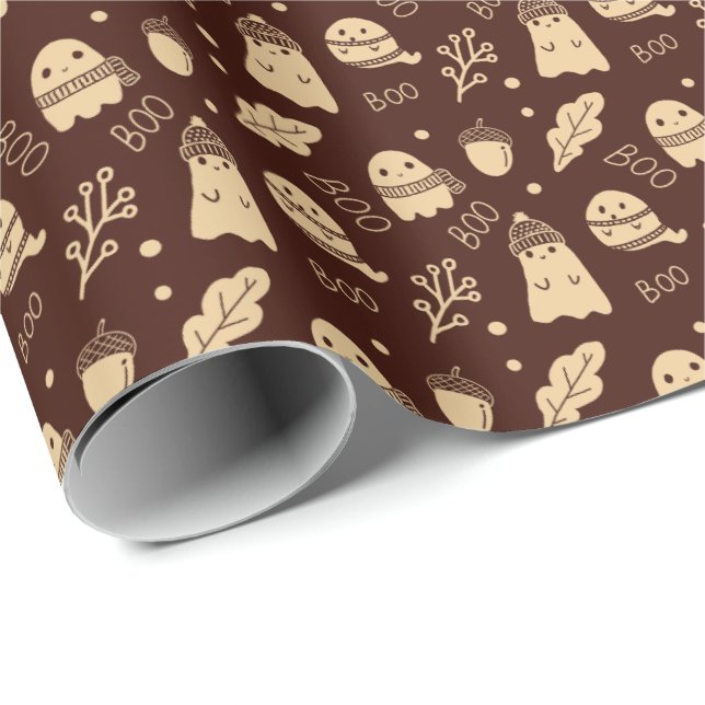 Papier Cadeau Fantômes Éffrayants automne confortables (Coin rond)