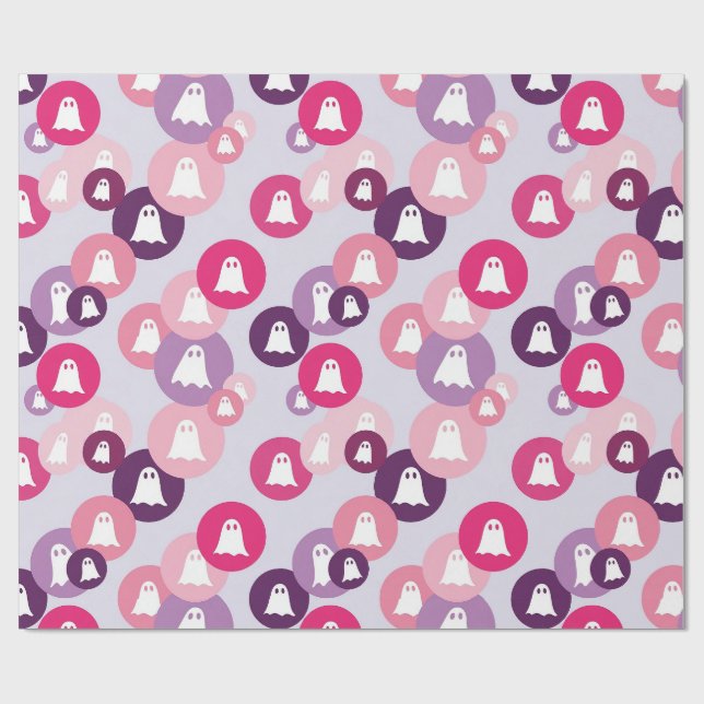 Papier Cadeau Fantômes Rose Violet Cercle Halloween (Plat)