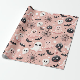 Papier Cadeau Fantômes roses et Halloween Motif sans couture