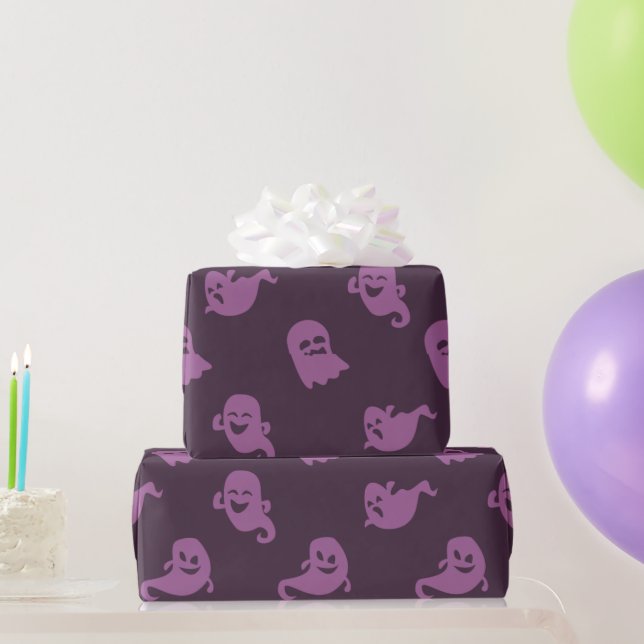 Papier Cadeau Fantômes violets clairs Halloween violet foncé (Cadeaux de fête)