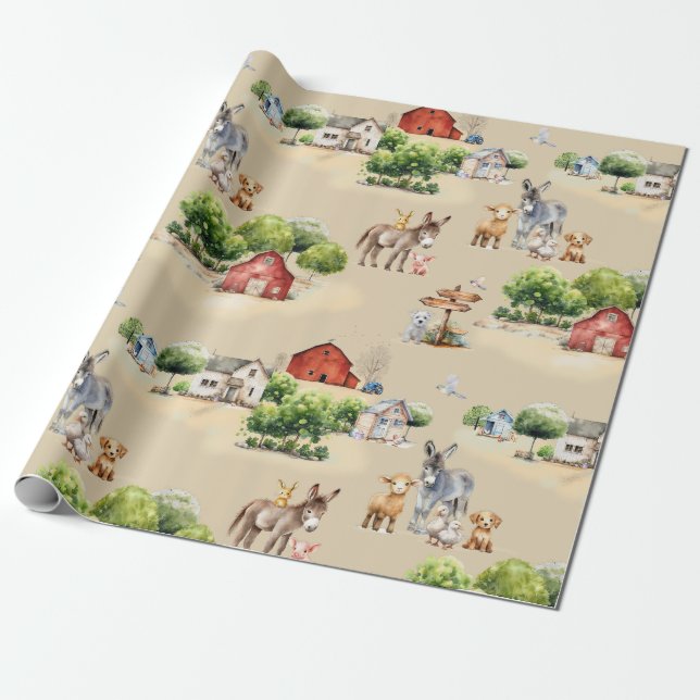 Papier Cadeau Farm Land Seamless Pattern Craft and (Déroulé)