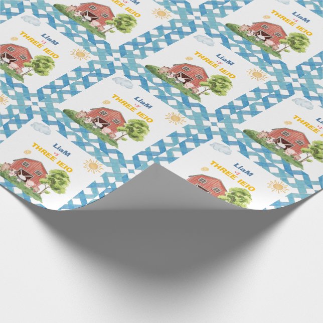 Papier Cadeau Farm Three I-E-I-O 3rd Birthday  (Coin)