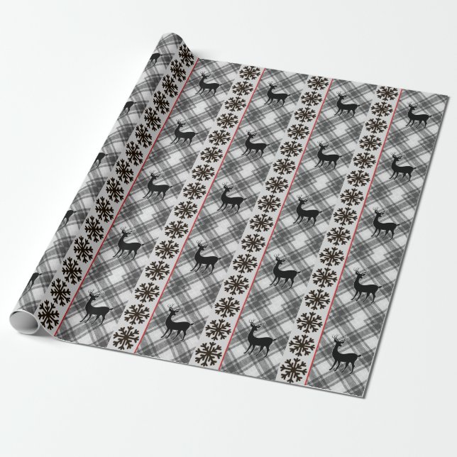 Papier Cadeau Farmhouse Black White Buffalo Plaid Deuil Flake (Déroulé)