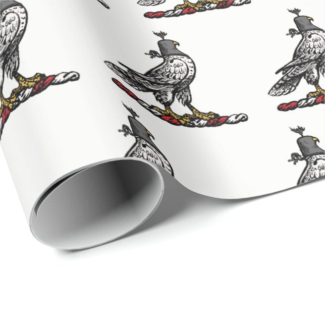 Papier Cadeau Faucon de chasse héraldique portant le casque C (Coin rond)