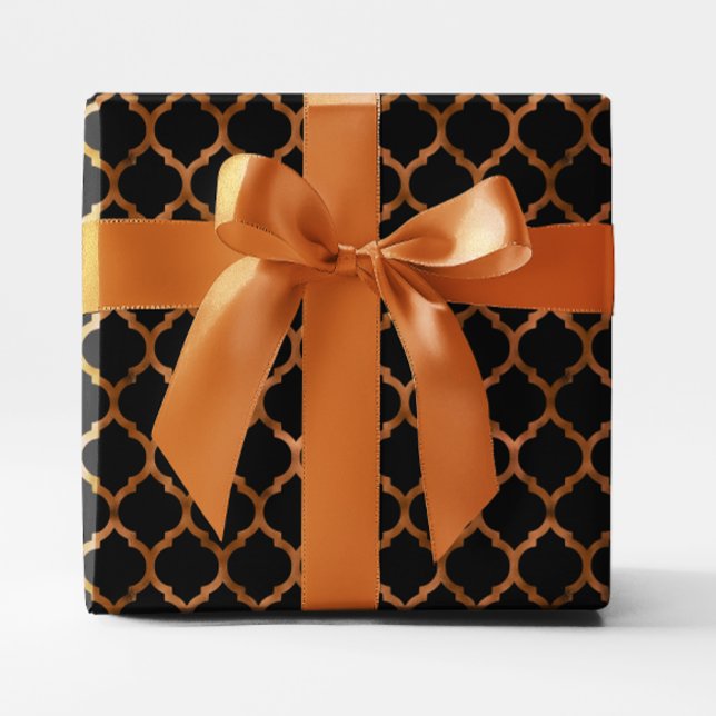 Papier Cadeau Faux cuivre feuille et noir Quatrefoil (Faux Copper Foil and black Quatrefoil Wrapping Paper)