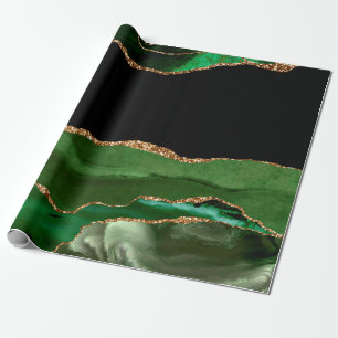 Papier Cadeau Faux Emerald Green Marbled Agate contemporain