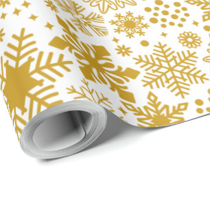 Papier Cadeau Faux Gold Foil et White Snowflakes