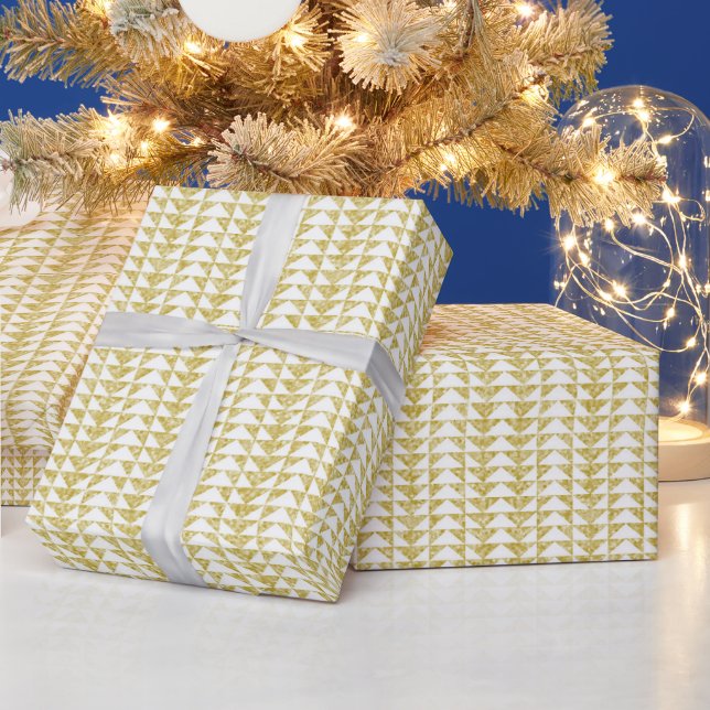 Papier Cadeau Faux Gold Parties scintillant & White Triangles Mo (Vacances)