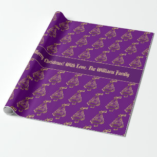 Papier Cadeau Faux Gold Purple Christmas Tree Motif Ajouter un t