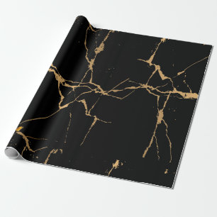 Papier Cadeau Faux Marbre Noir Or