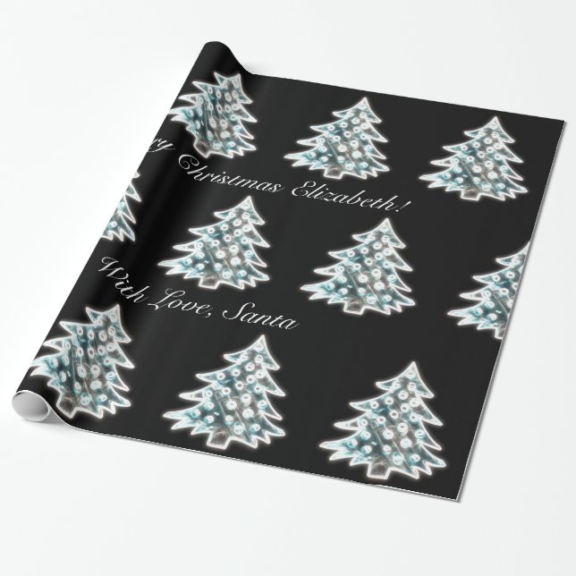 Papier Cadeau Faux noir et blanc brillant Arbre de Noël Motif (Déroulé)